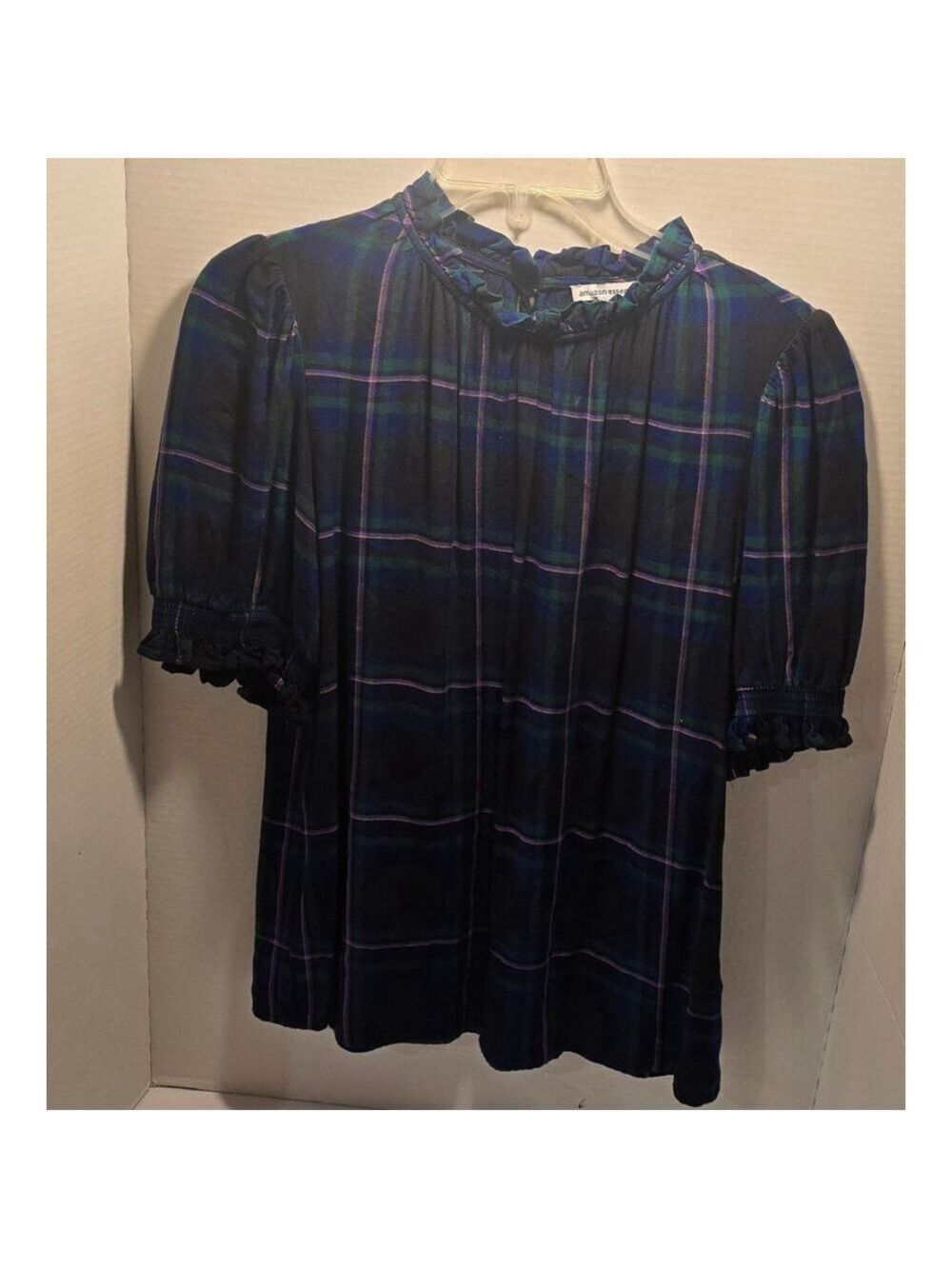 women amazon essentials plad blouse size small